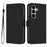 For Samsung Galaxy A27 5G Case Solid Color Wallet Leather Phone Cover with Strap - Black - 1