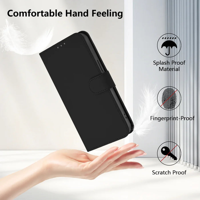 For Samsung Galaxy A27 5G Case Solid Color Wallet Leather Phone Cover with Strap - Black - 6