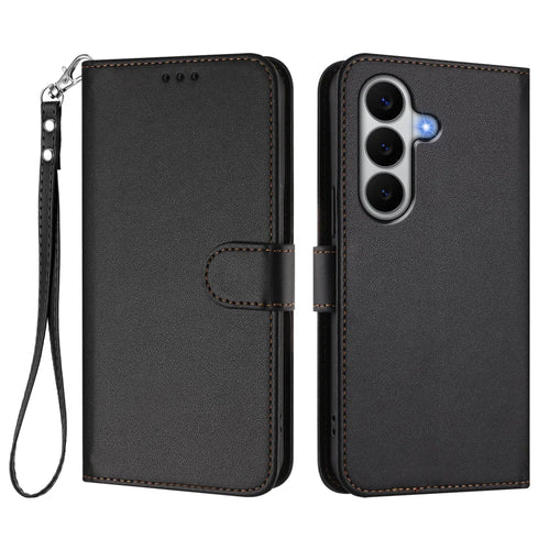 For Samsung Galaxy A27 5G Leather Case Wallet Stand Phone Cover with Wrist Strap - Black - 1