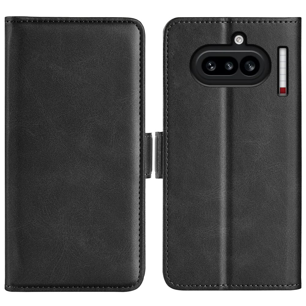 For Nothing Phone (4a) Case Calf Texture Leather Wallet Phone Cover -  Black - 1