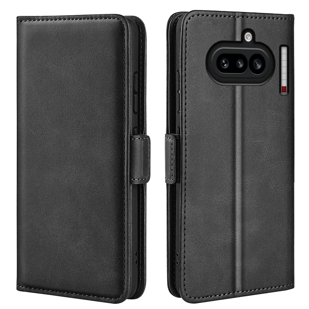 For Nothing Phone (4a) Case Calf Texture Leather Wallet Phone Cover -  Black - 3