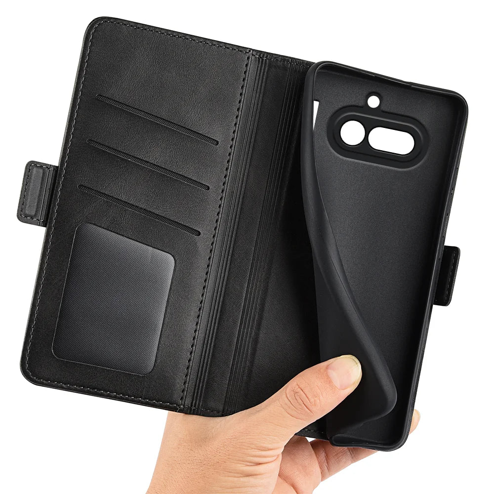 For Nothing Phone (4a) Case Calf Texture Leather Wallet Phone Cover -  Black - 5