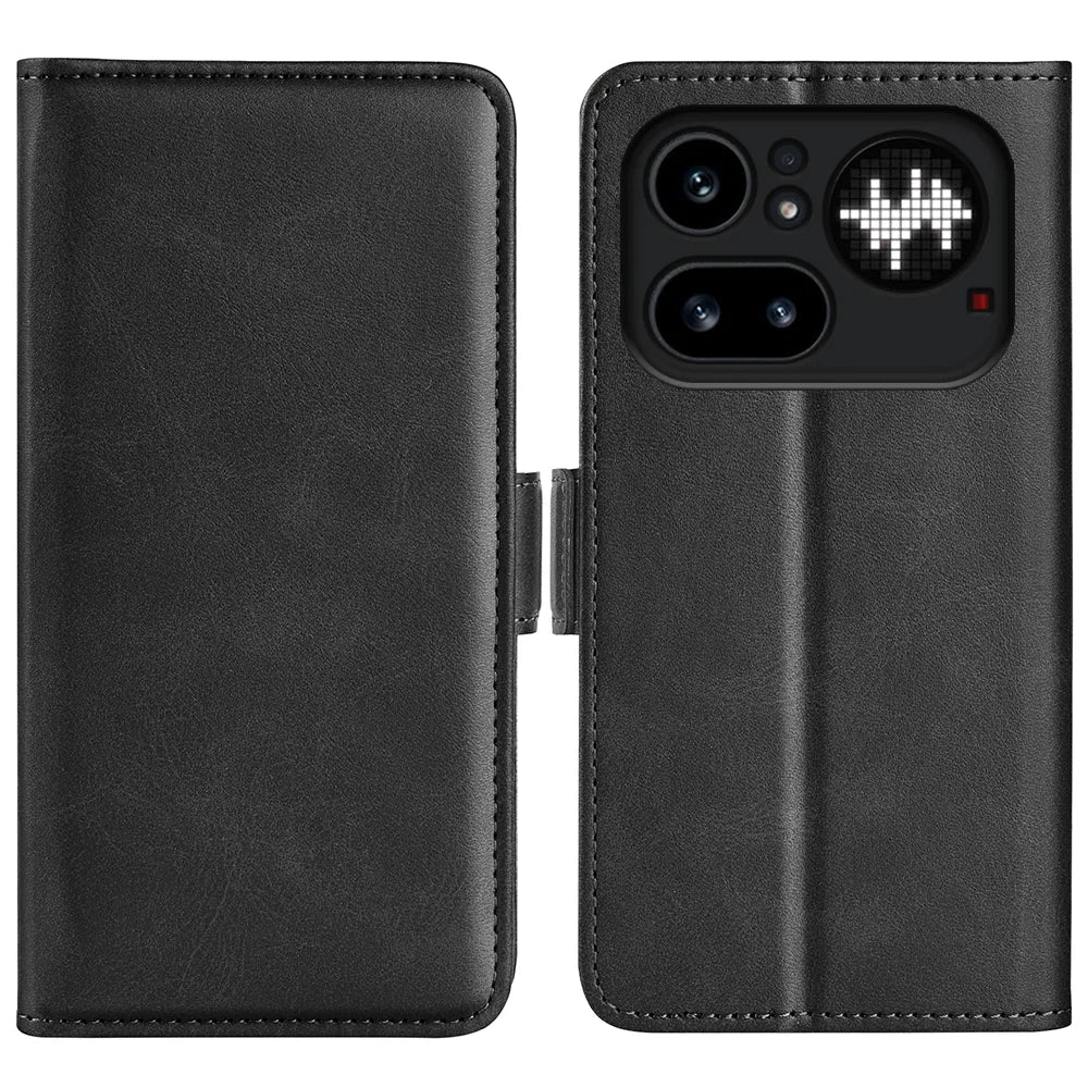 For Nothing Phone (4a) Pro Case Calf Texture Leather Wallet Phone Cover - Black - 1