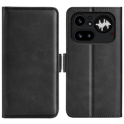 For Nothing Phone (4a) Pro Case Calf Texture Leather Wallet Phone Cover - Black - 1