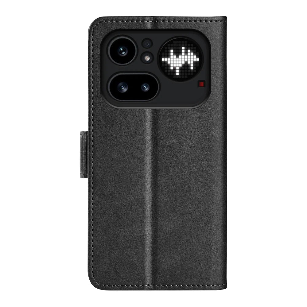 For Nothing Phone (4a) Pro Case Calf Texture Leather Wallet Phone Cover - Black - 3