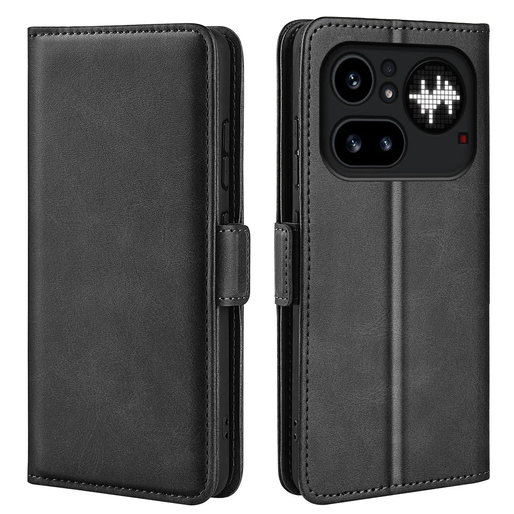 For Nothing Phone (4a) Pro Case Calf Texture Leather Wallet Phone Cover - Black - 4