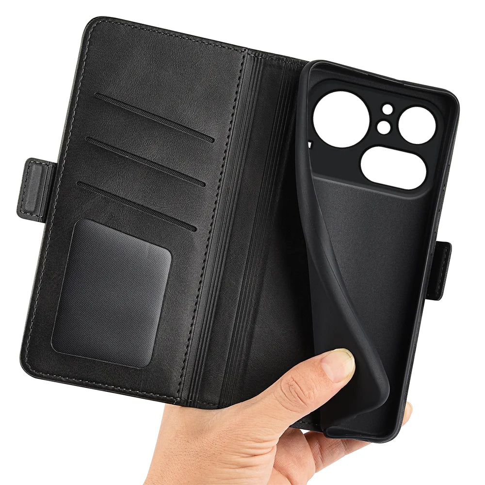 For Nothing Phone (4a) Pro Case Calf Texture Leather Wallet Phone Cover - Black - 5