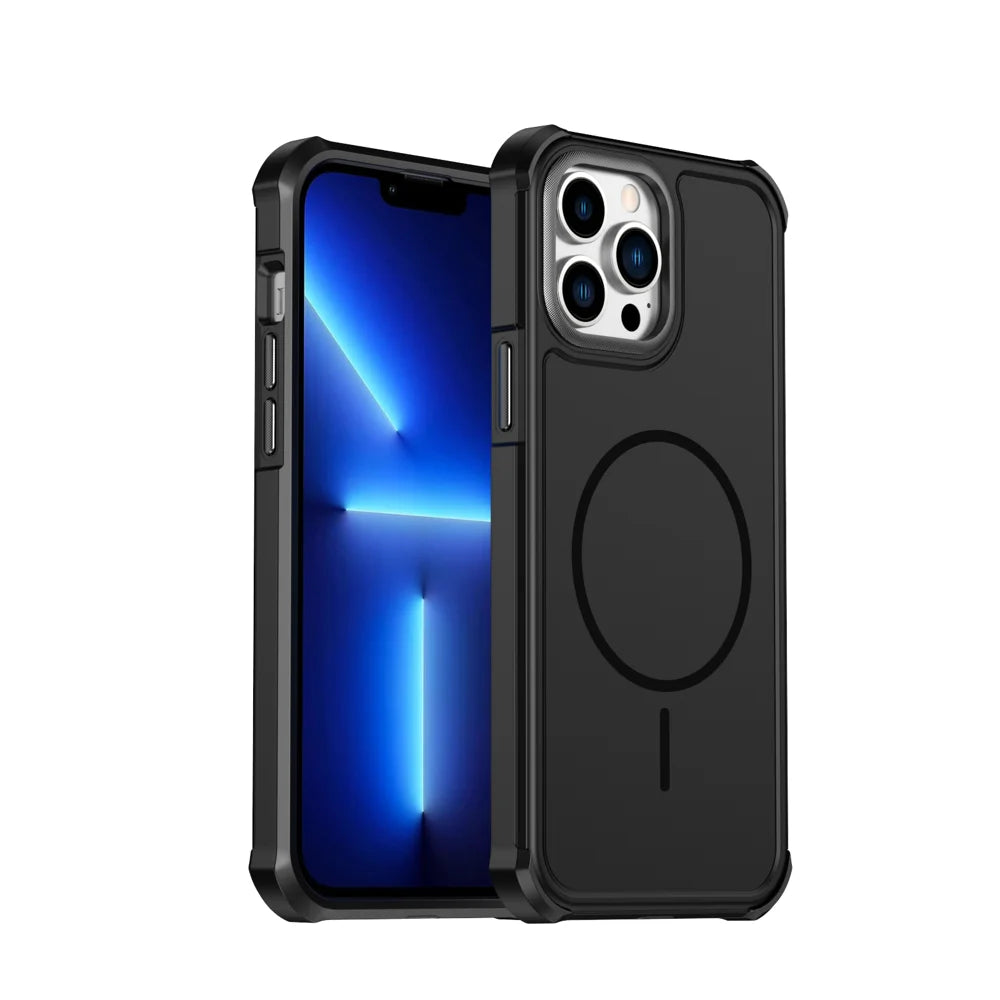 For iPhone 13 Pro Max Magnetic Case Shockproof TPU PC Protective Cover - Black - 1