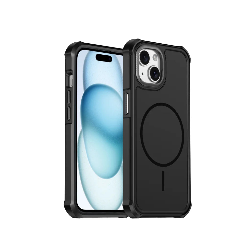 For iPhone 15 Magnetic Case Shockproof TPU PC Protective Cover - Black - 1