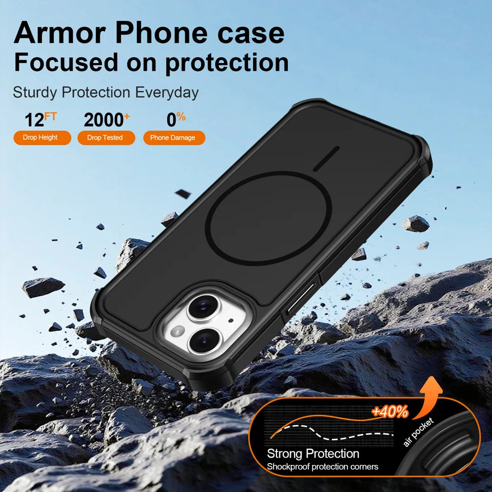 For iPhone 15 Magnetic Case Shockproof TPU PC Protective Cover - Black - 5