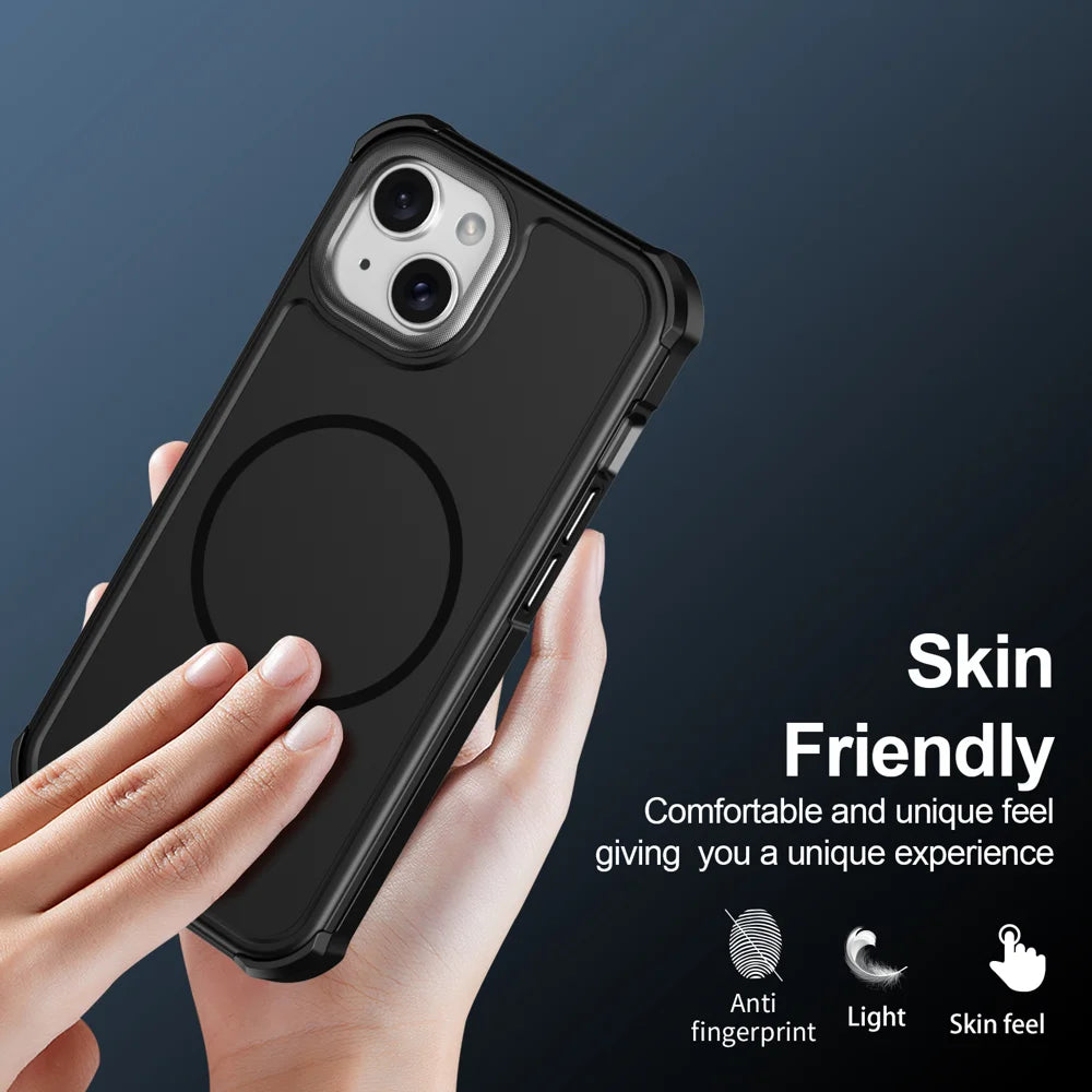 For iPhone 15 Magnetic Case Shockproof TPU PC Protective Cover - Black - 6