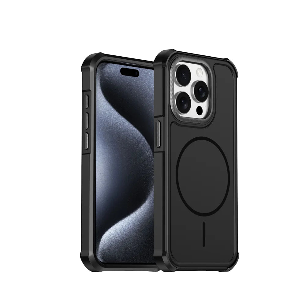 For iPhone 15 Pro Magnetic Case Shockproof TPU PC Protective Cover - Black - 1