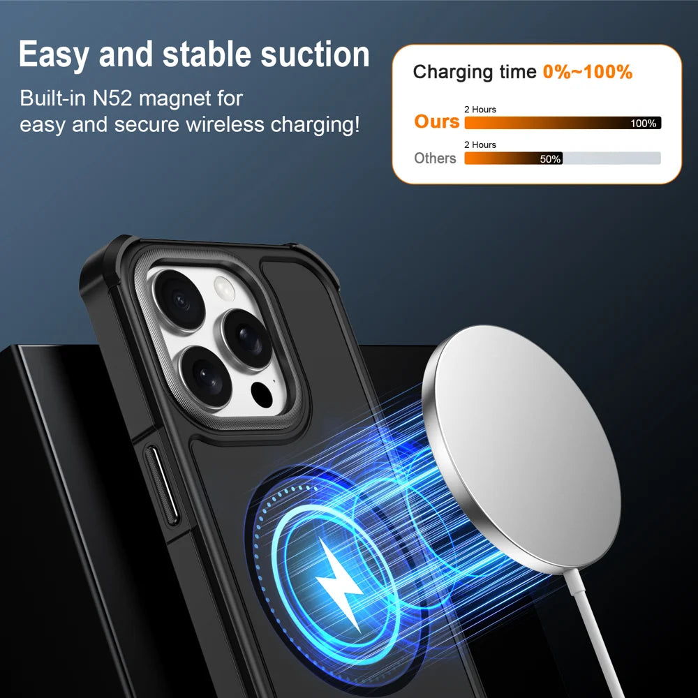 For iPhone 15 Pro Magnetic Case Shockproof TPU PC Protective Cover - Black - 3