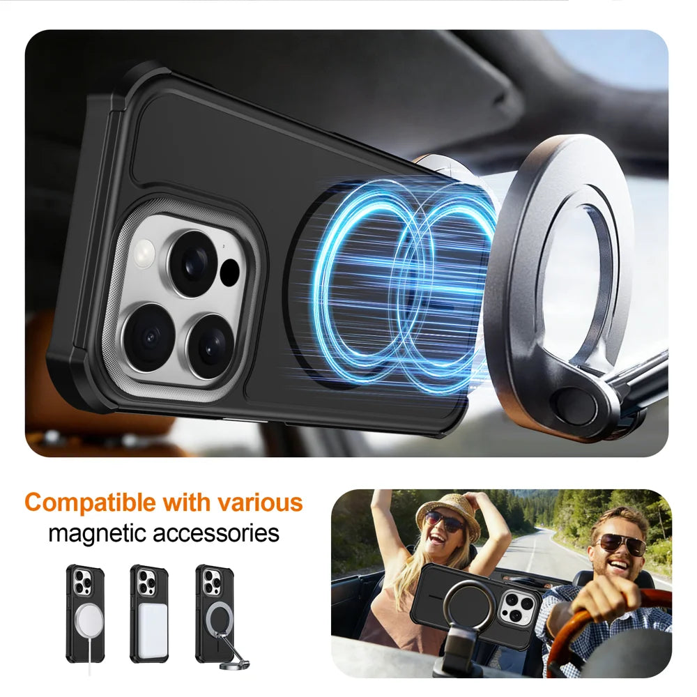 For iPhone 15 Pro Magnetic Case Shockproof TPU PC Protective Cover - Black - 4