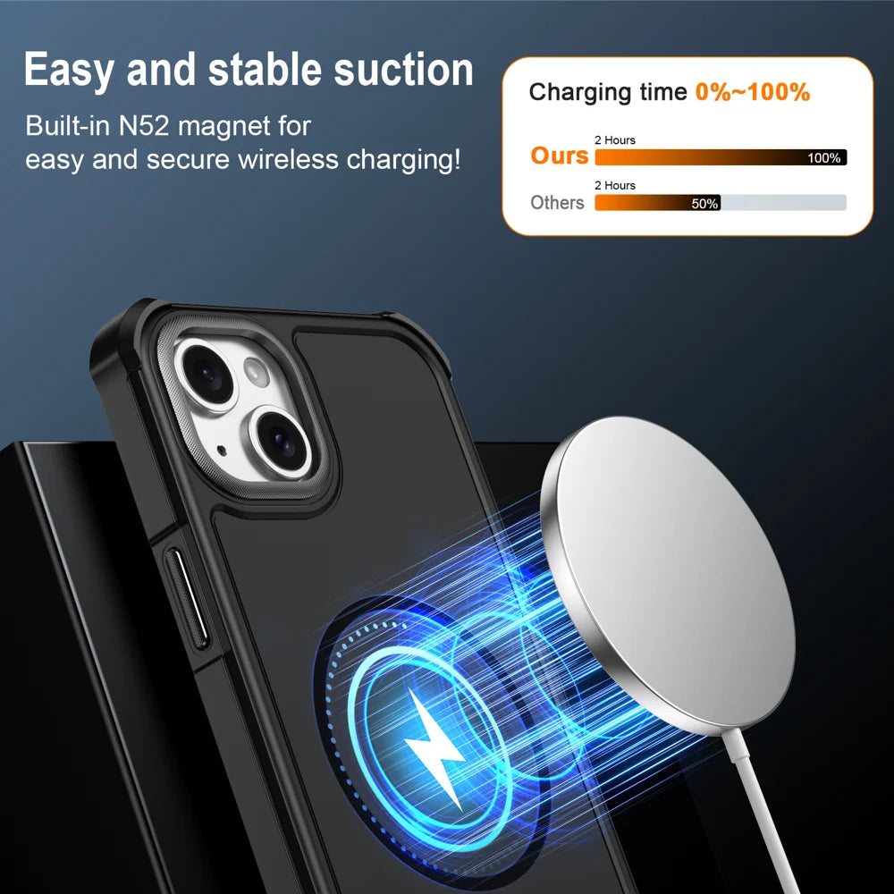 For iPhone 14 Plus / iPhone 15 Plus Magnetic Case Shockproof TPU PC Protective Cover - Black - 3