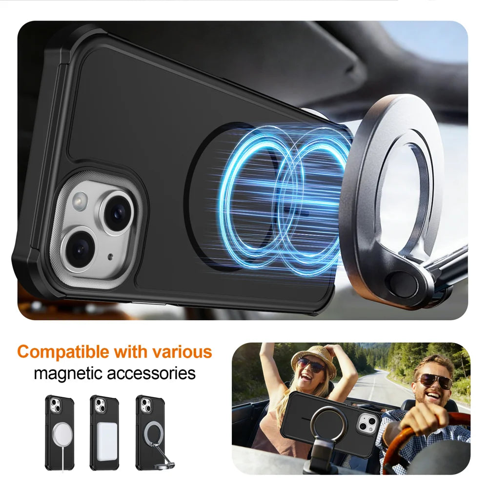 For iPhone 14 Plus / iPhone 15 Plus Magnetic Case Shockproof TPU PC Protective Cover - Black - 4