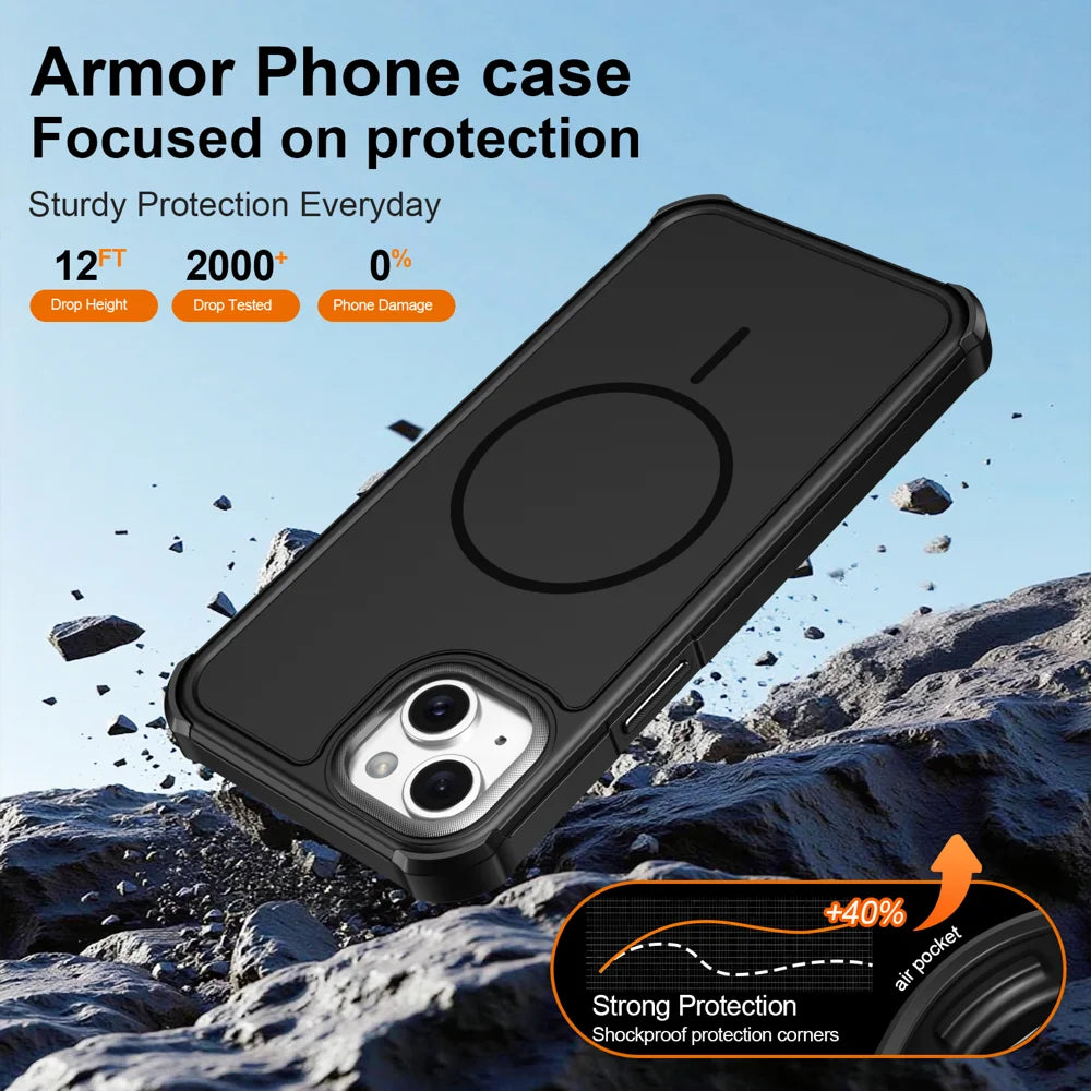 For iPhone 14 Plus / iPhone 15 Plus Magnetic Case Shockproof TPU PC Protective Cover - Black - 5