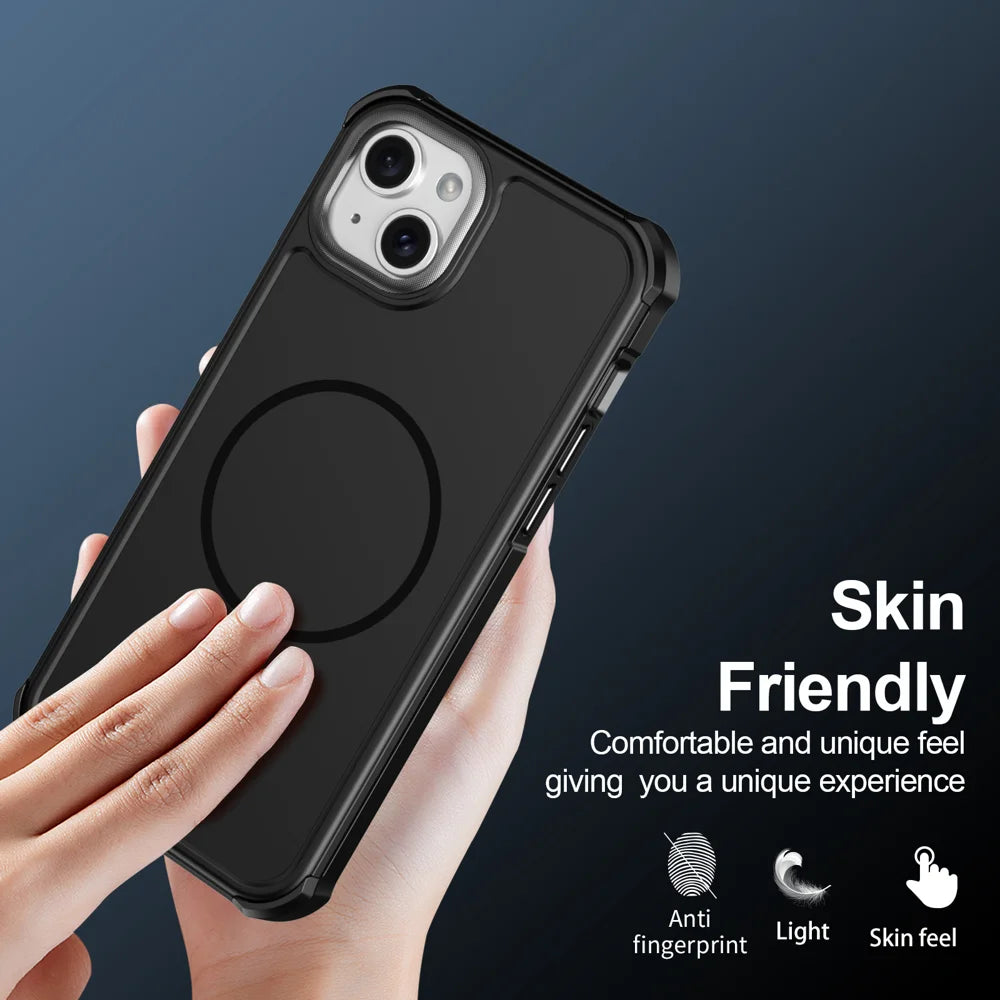 For iPhone 14 Plus / iPhone 15 Plus Magnetic Case Shockproof TPU PC Protective Cover - Black - 6