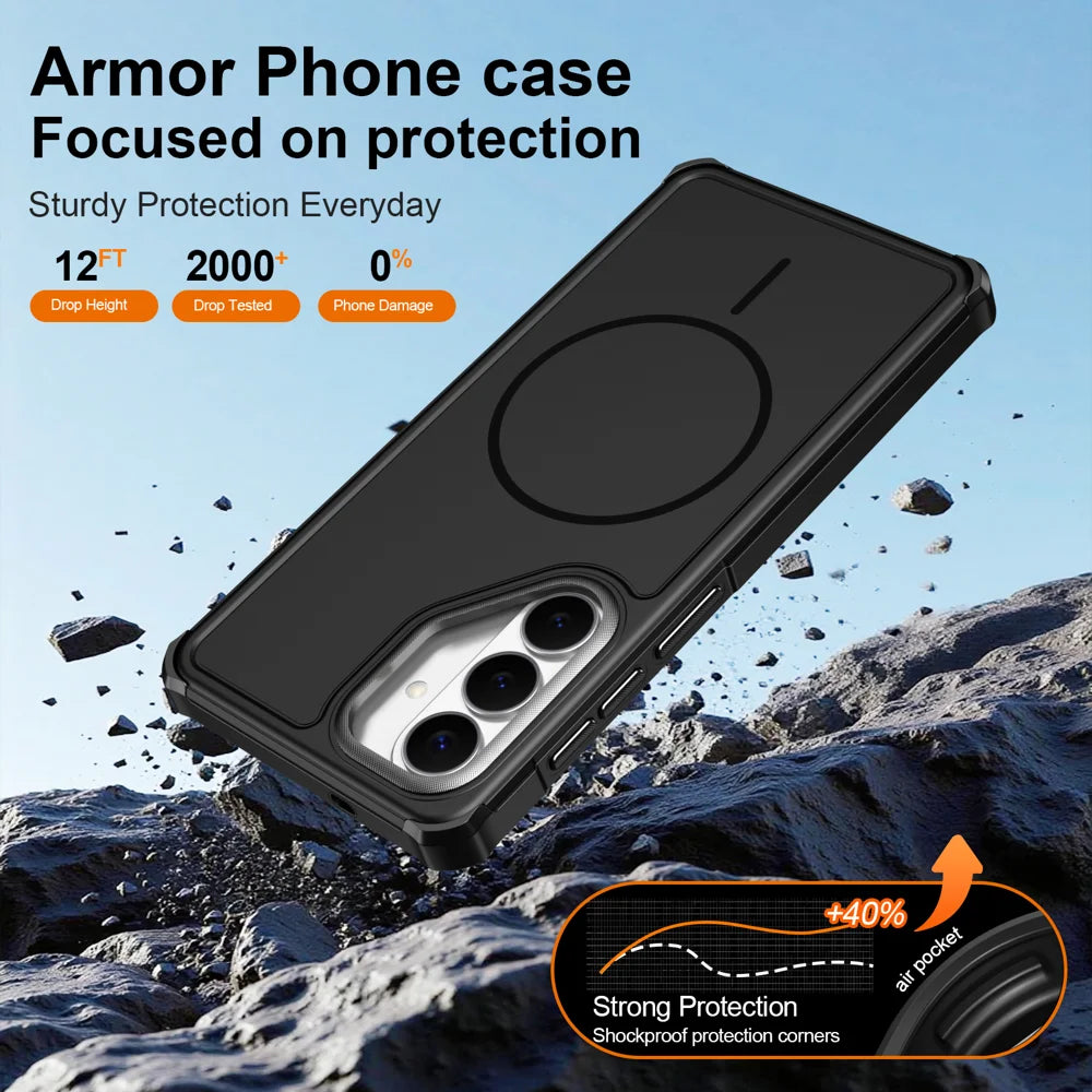 For Samsung Galaxy S23 FE Magnetic Case Shockproof TPU PC Protective Cover - Black - 5