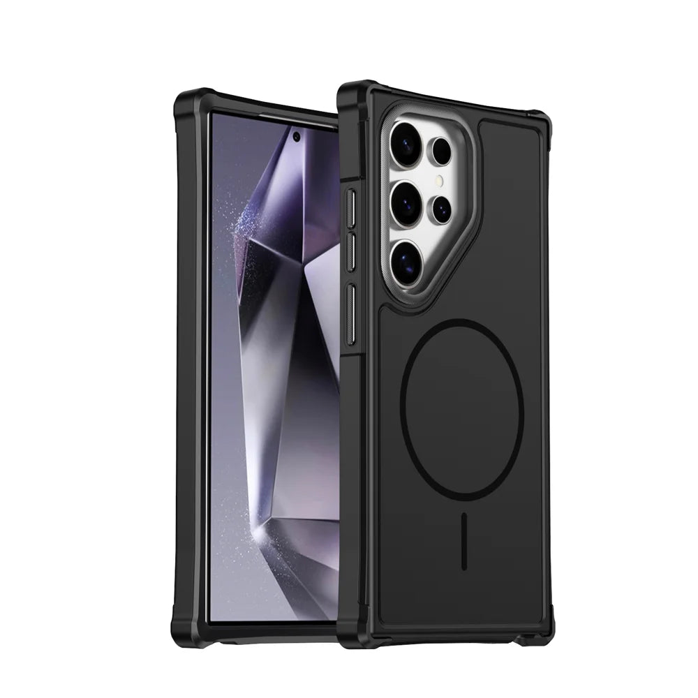 For Samsung Galaxy S22 Ultra 5G / Galaxy S23 Ultra Magnetic Case Shockproof TPU PC Protective Cover - Black - 1