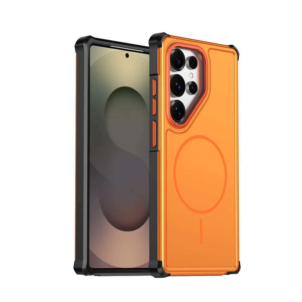 For Samsung Galaxy S25 Ultra Magnetic Case Shockproof TPU PC Protective Cover - Orange - 1