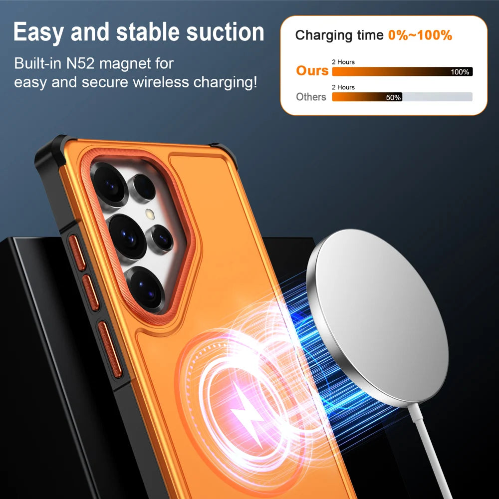 For Samsung Galaxy S25 Ultra Magnetic Case Shockproof TPU PC Protective Cover - Orange - 3