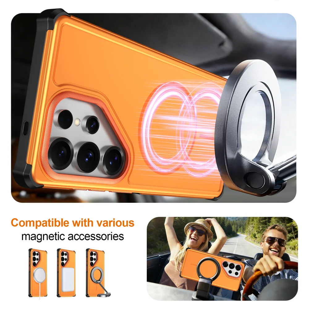 For Samsung Galaxy S25 Ultra Magnetic Case Shockproof TPU PC Protective Cover - Orange - 4