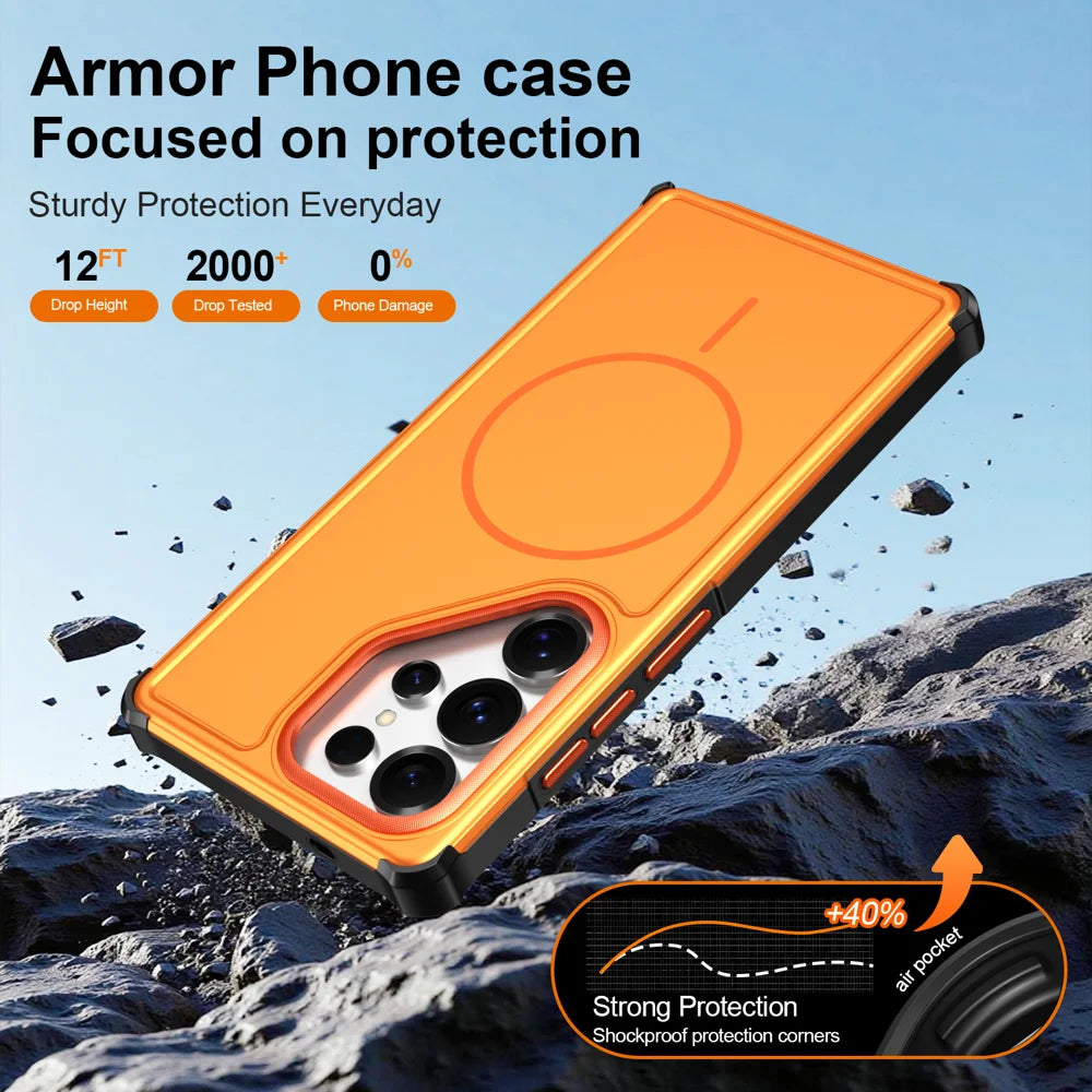 For Samsung Galaxy S25 Ultra Magnetic Case Shockproof TPU PC Protective Cover - Orange - 5