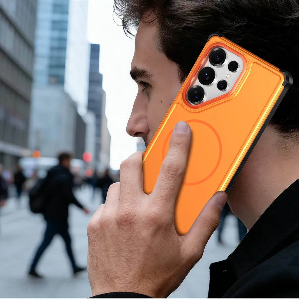 For Samsung Galaxy S25 Ultra Magnetic Case Shockproof TPU PC Protective Cover - Orange - 7