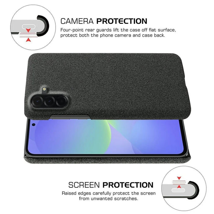 For Samsung Galaxy A37 5G Phone Case Cloth Texture Anti-Scratch Protective PC Back Cover - Black - 5