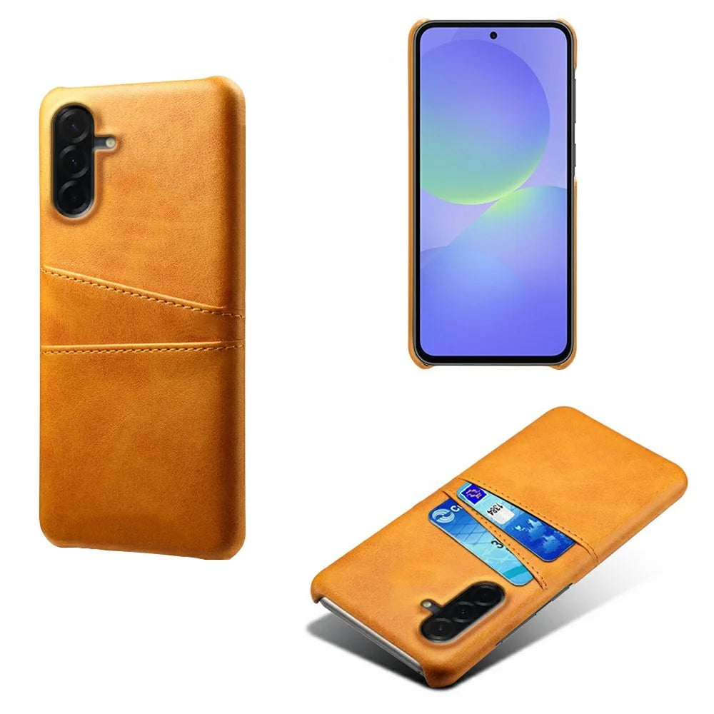 For Samsung Galaxy A37 5G Case Dual Card Slots PU Leather + Hard PC Phone Cover - Orange - 1