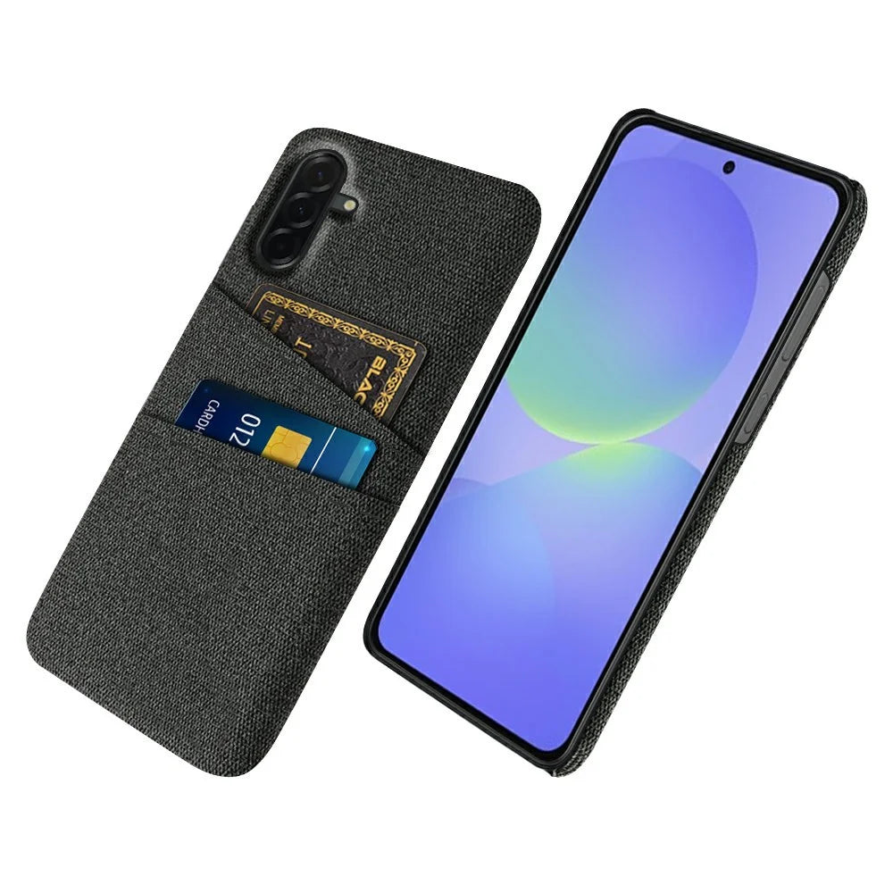 For Samsung Galaxy A37 5G Case Cloth + Hard PC Phone Cover with Dual Card Slots - Black - 1