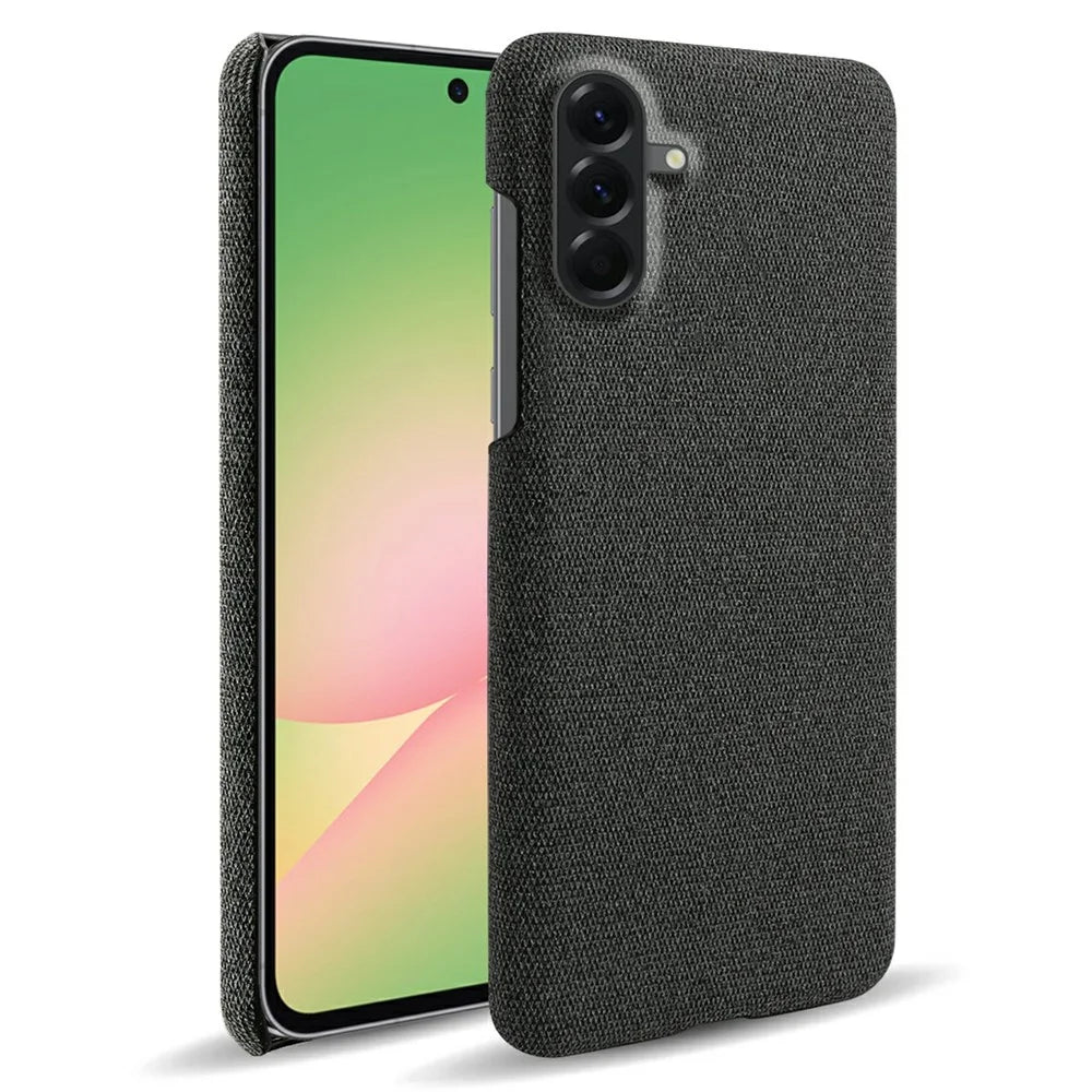 For Samsung Galaxy A57 5G Phone Case Cloth Texture Anti-Scratch Protective PC Back Cover - Black - 1