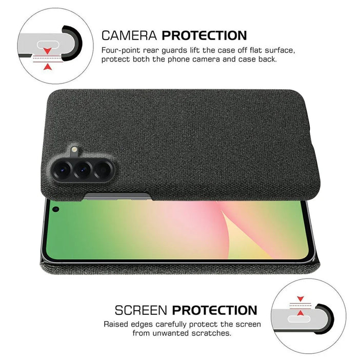 For Samsung Galaxy A57 5G Phone Case Cloth Texture Anti-Scratch Protective PC Back Cover - Black - 5