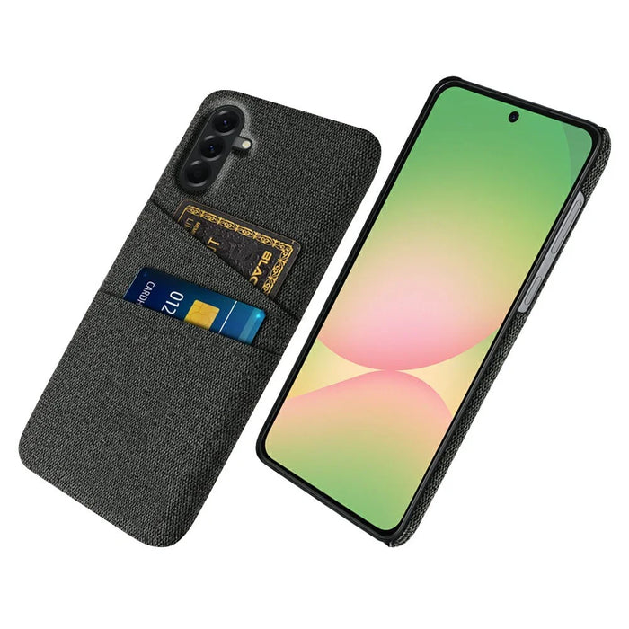 For Samsung Galaxy A57 5G Case Cloth + Hard PC Phone Cover with Dual Card Slots - Black - 1