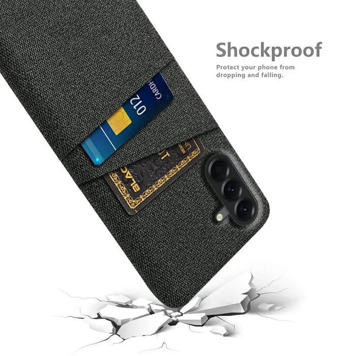 For Samsung Galaxy A57 5G Case Cloth + Hard PC Phone Cover with Dual Card Slots - Black - 4