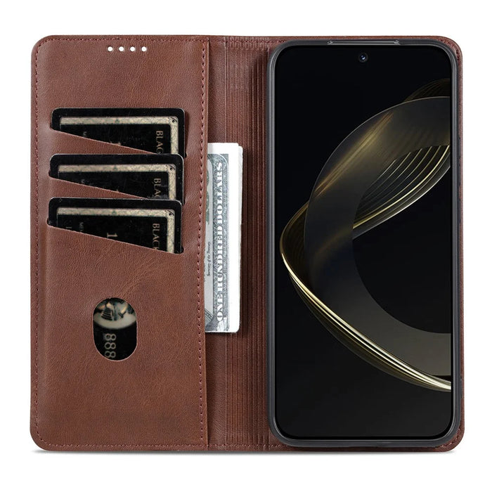 AZNS For Samsung Galaxy A27 5G Phone Case Cowhide Texture PU Leather Wallet Phone Cover - Coffee - 2