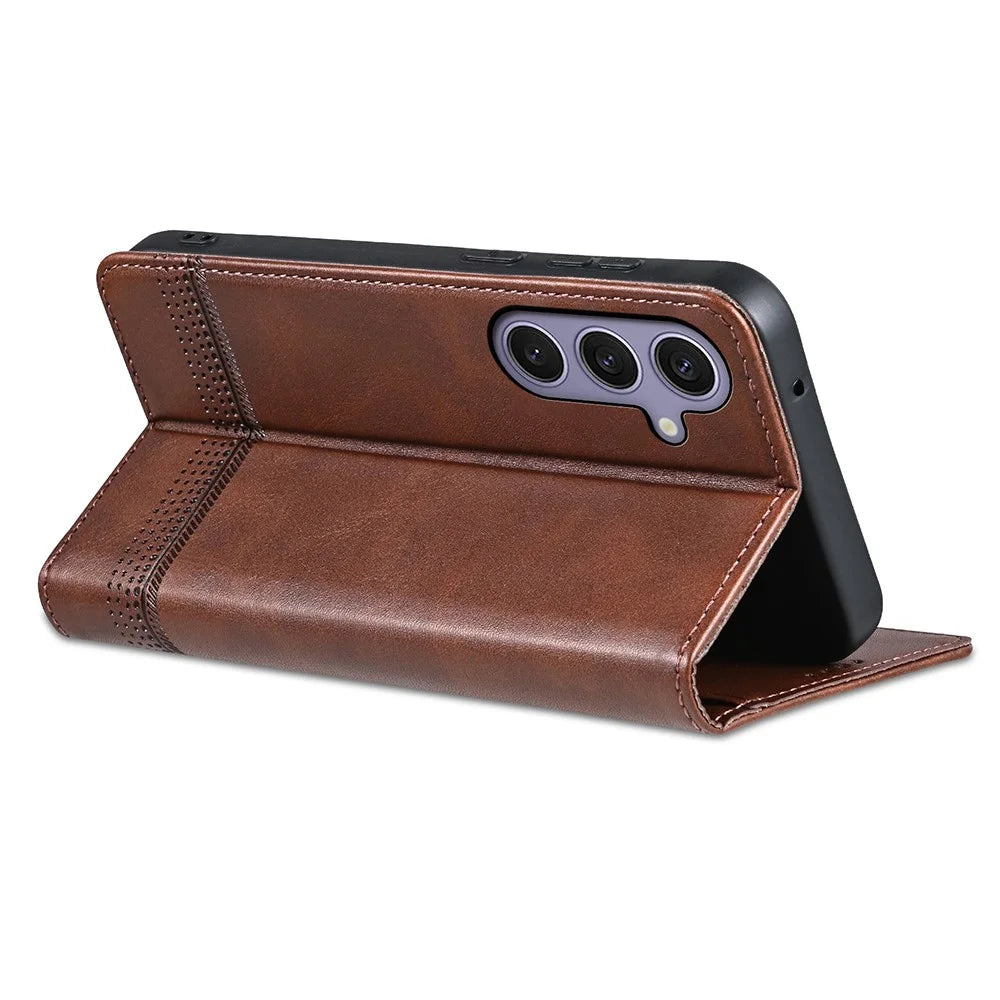 AZNS For Samsung Galaxy A27 5G Phone Case Cowhide Texture PU Leather Wallet Phone Cover - Coffee - 4