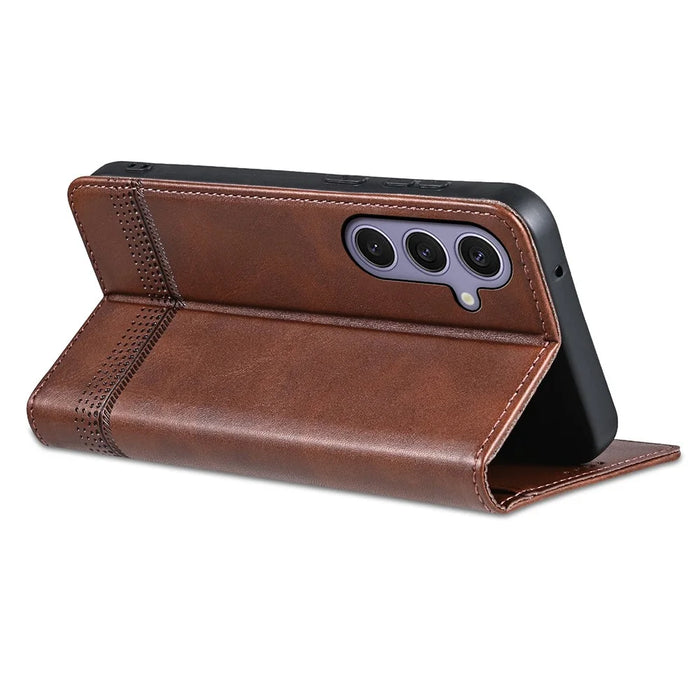 AZNS For Samsung Galaxy A27 5G Phone Case Cowhide Texture PU Leather Wallet Phone Cover - Coffee - 4