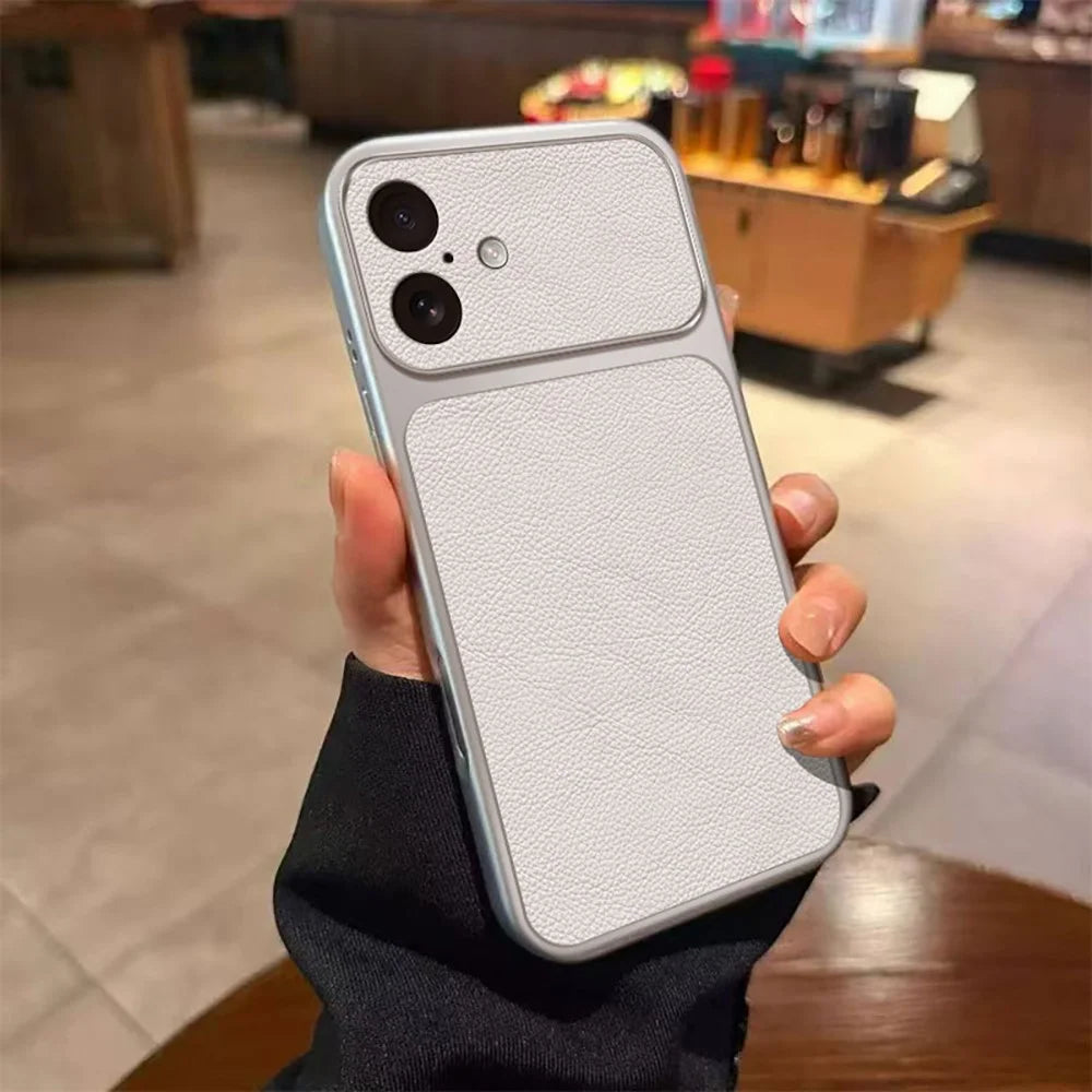 For iPhone 17 Case PU Leather Texture Shockproof TPU Protective Phone Cover - White - 1