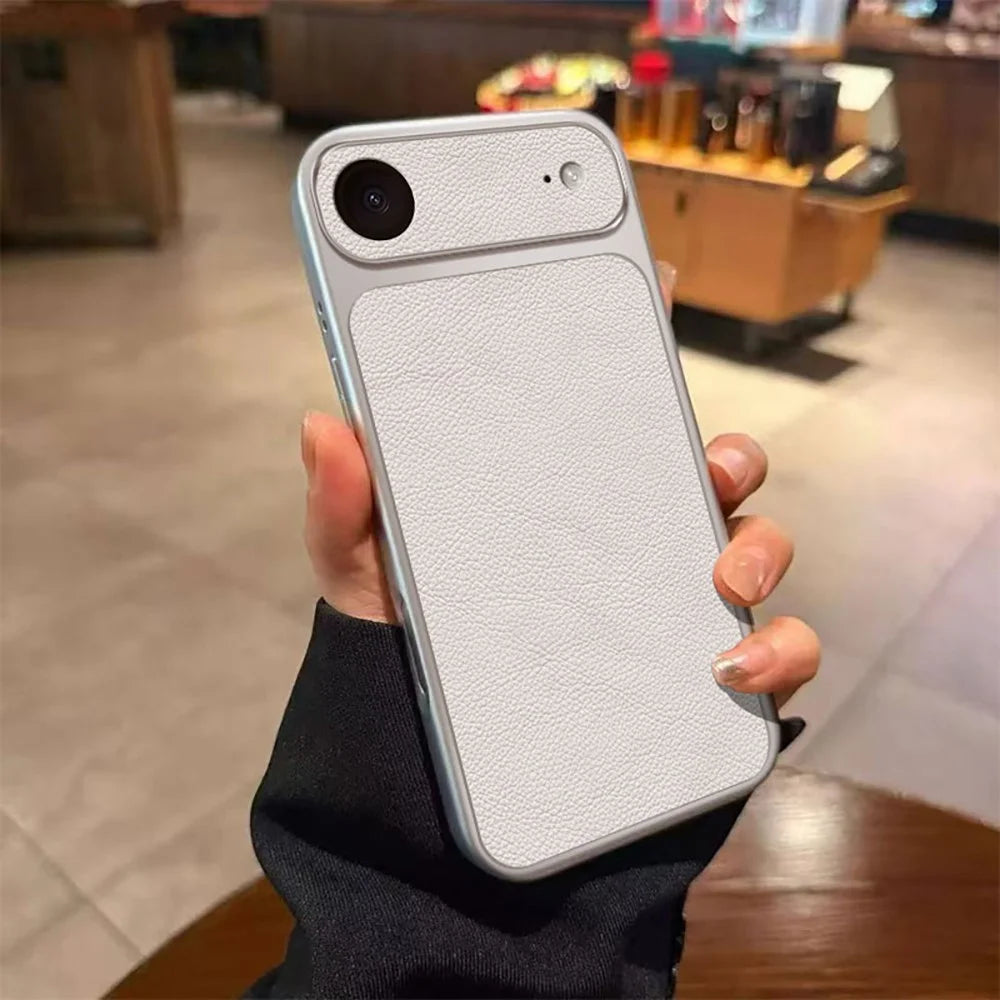 For iPhone Air Case PU Leather Texture Shockproof TPU Protective Phone Cover - White - 1