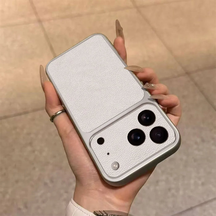 For iPhone 17 Pro Max Case PU Leather Texture Shockproof TPU Protective Phone Cover - White - 2