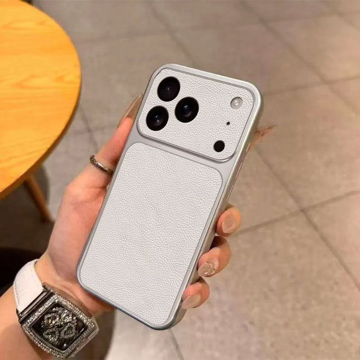 For iPhone 17 Pro Max Case PU Leather Texture Shockproof TPU Protective Phone Cover - White - 5