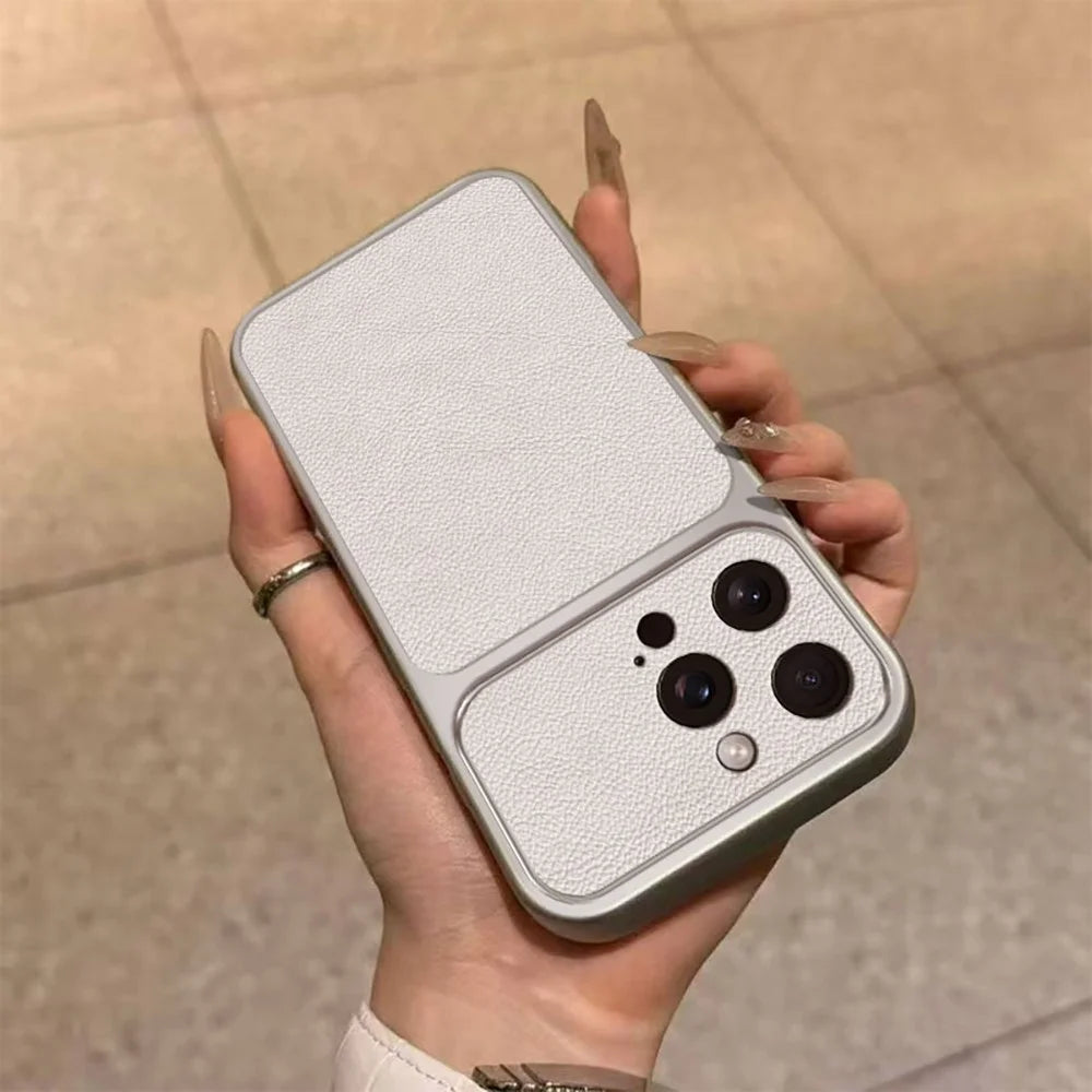 For iPhone 16 Pro Case PU Leather Texture Shockproof TPU Protective Phone Cover - White - 2