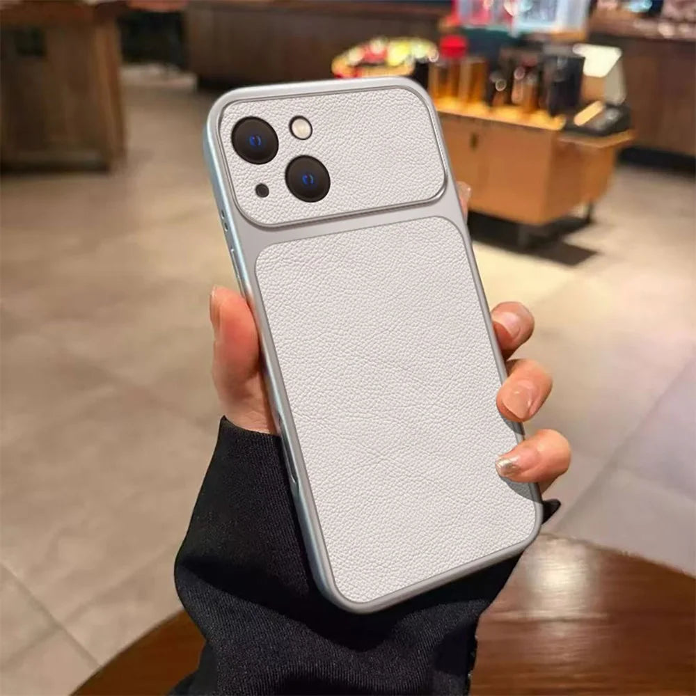 For iPhone 15 Case PU Leather Texture Shockproof TPU Protective Phone Cover - White - 1