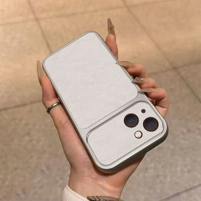 For iPhone 15 Case PU Leather Texture Shockproof TPU Protective Phone Cover - White - 2
