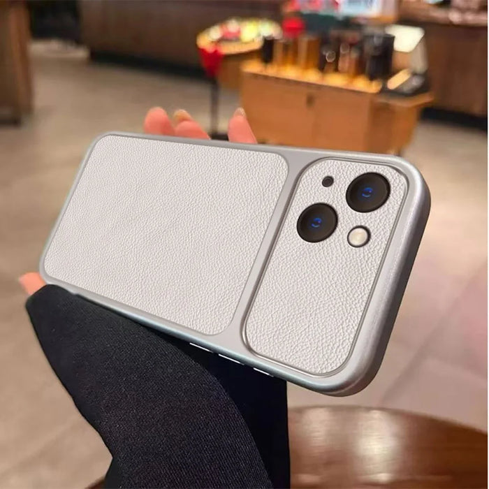 For iPhone 15 Case PU Leather Texture Shockproof TPU Protective Phone Cover - White - 4