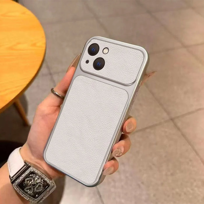 For iPhone 15 Case PU Leather Texture Shockproof TPU Protective Phone Cover - White - 5