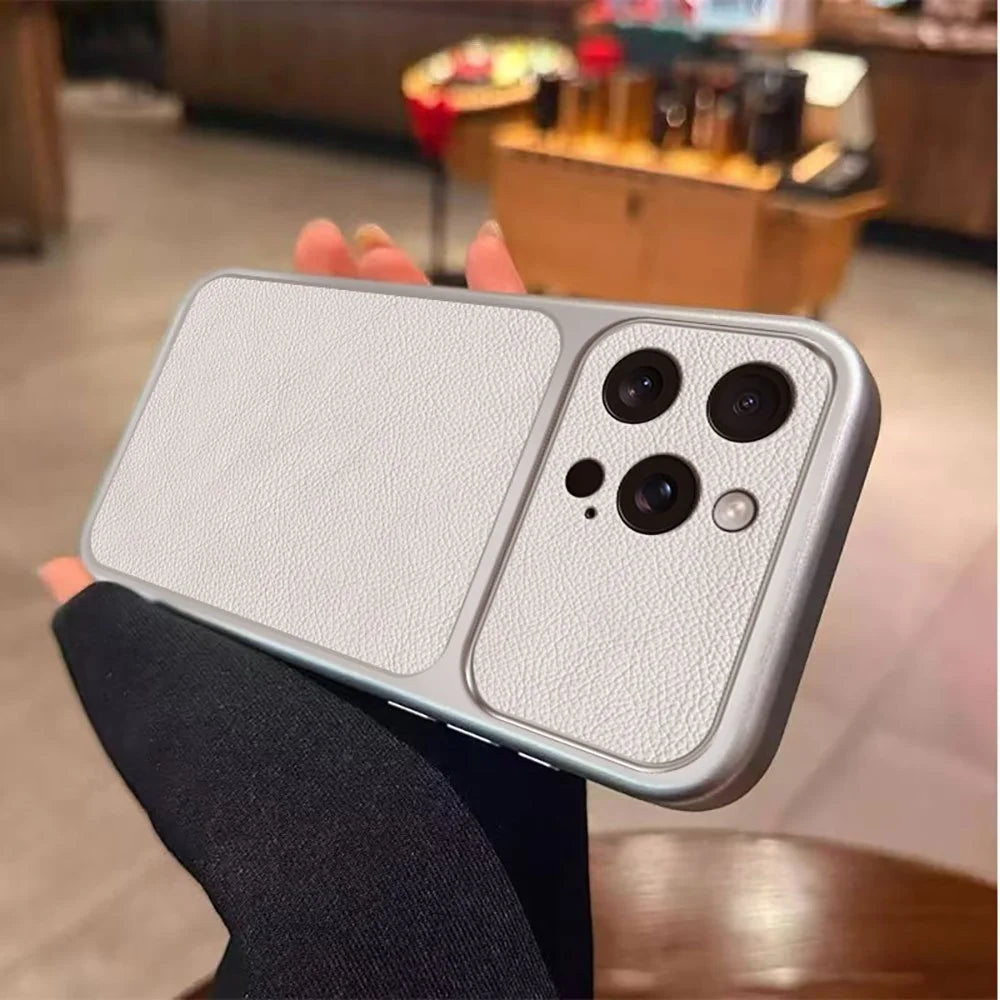 For iPhone 15 Pro Case PU Leather Texture Shockproof TPU Protective Phone Cover - White - 3