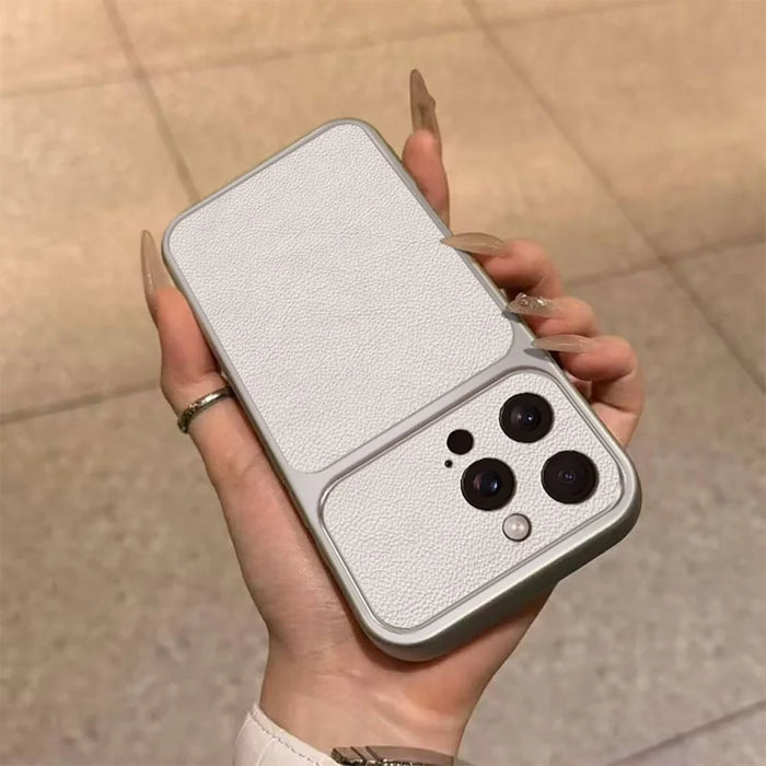 For iPhone 15 Pro Max Case PU Leather Texture Shockproof TPU Protective Phone Cover - White - 2